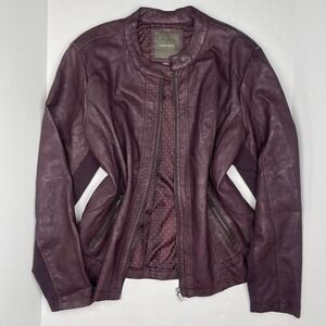 VTG Y2K Distressed Faux Leather Jacket in Purple Women's 2XL Biker Moto Grunge